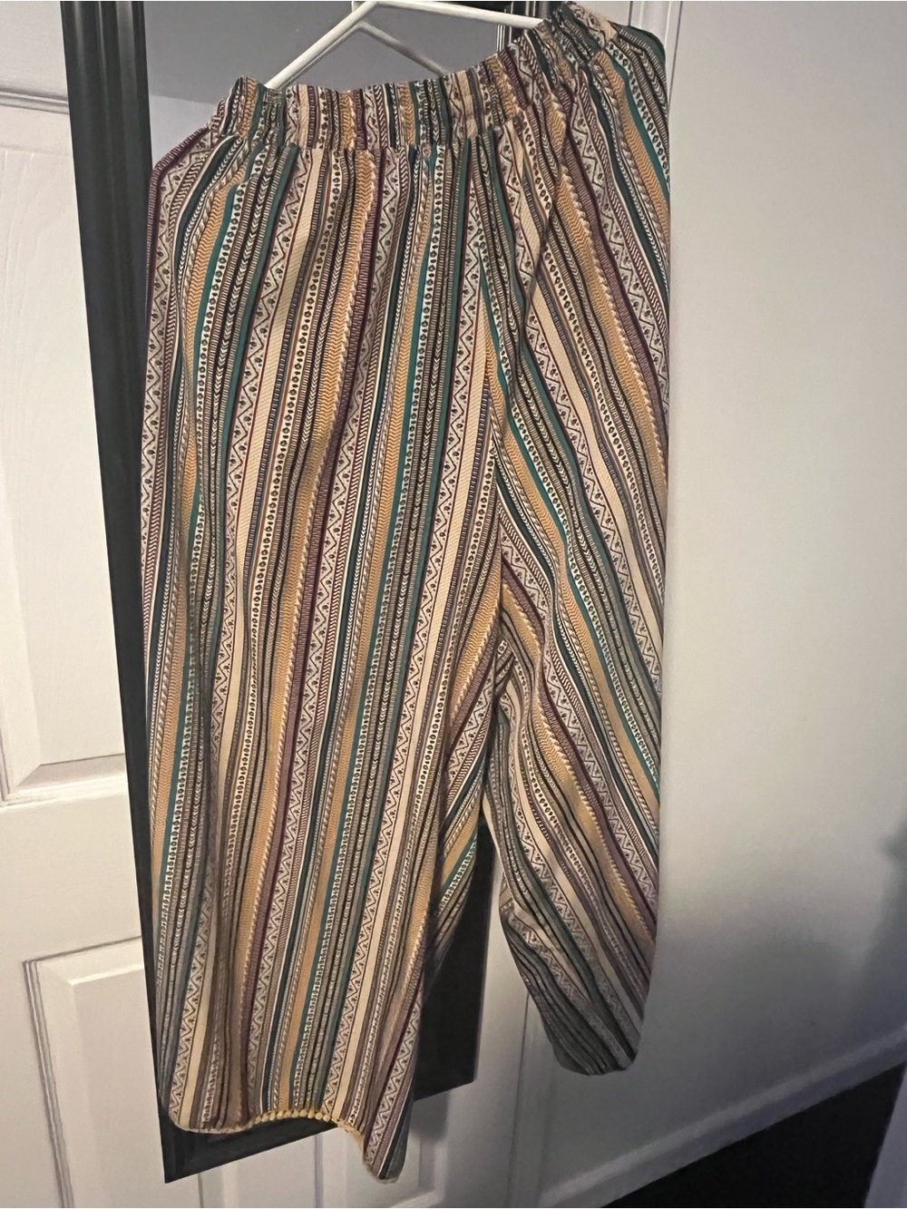 BloomChic Striped Elastic-Waist Wide Leg Pants in Tan & Green